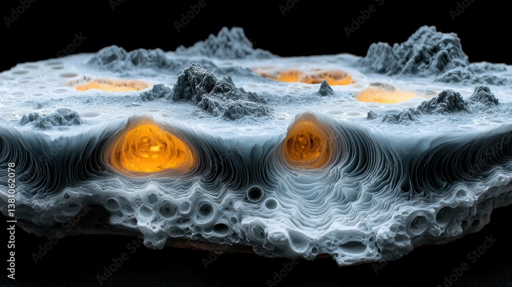 Poster abstract cave-like structure: illuminated inner depths of a 3d-printed model