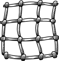 Fototapeta premium Hand drawn rope net with knots on white background, nautical and fishing equipment illustration