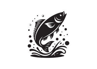 Fototapeta premium Fish jumping silhouette black Vector white Background