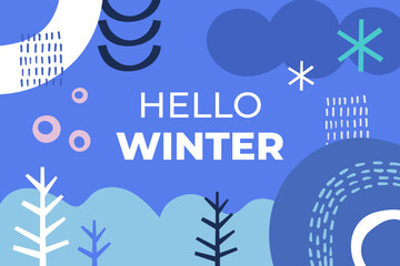 Abstract Winter Theme with Hand Drawn Organic Shape Background