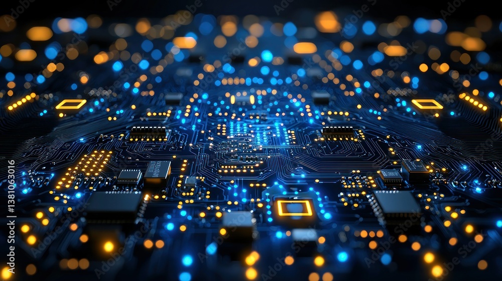 Poster illuminated circuit board: a microscopic view of technological innovation