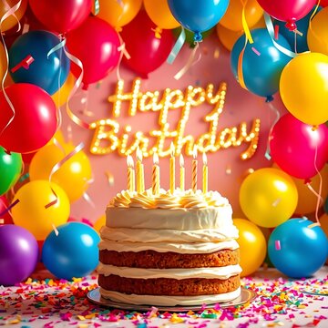 Brithday celebration with cake balloons 