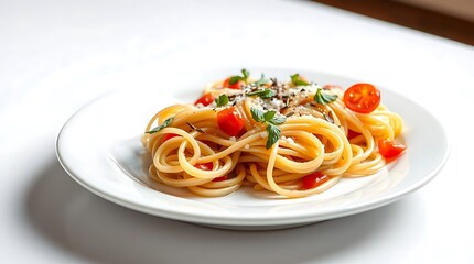 Classic Spaghetti Aglio e Olio with Cherry Tomatoes and Fresh Herbs