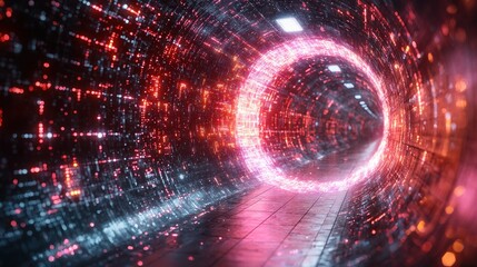 Obraz premium Digital Vortex: A Journey Through Neon Tunnel