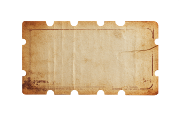 Aged Tan and Brown Vintage Ticket Stub with Frayed Edges, PNG
