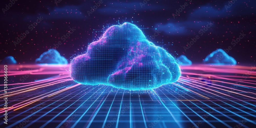 Poster futuristic interactive tech clean visualization of cloud data insights