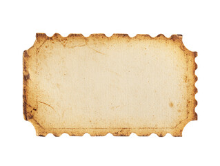 Aged Tan Paper Ticket with Burnt Edges on Transparent Background, PNG