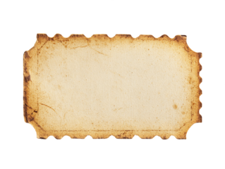 Aged Tan Paper Ticket with Burnt Edges on Transparent Background, PNG