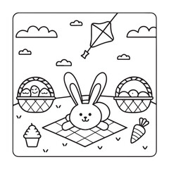 Easter, Easter Coloring Book, Easter Coloring Pages, Bold & Easy Coloring Page, Black & White Design, easter bunny coloring page, easter egg coloring page, easter collection easter Vector illustration