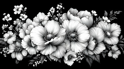 Monochrome floral bouquet arrangement background