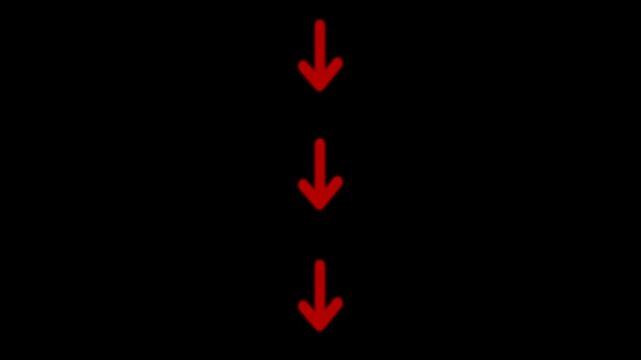 Down arrow moving loop animation. animated bouncing slide to down arrow on black background. directional swipe arrow, abstract moving arrow pointing to downwards . up to down Arrow signal animation.