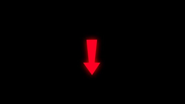 Down arrow moving loop animation. animated bouncing slide to down arrow on black background. directional swipe arrow, abstract moving arrow pointing to downwards . up to down Arrow signal animation.