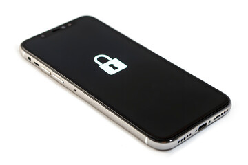 phone with lock sign on white background