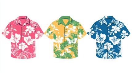 Colorful hawaiian shirt collection featuring floral patterns for summer fashion and casual beachwear