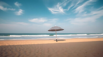 Footprints on the sandy beach with ocean waves in the background