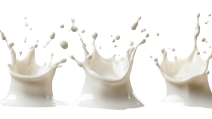 Dynamic Milk Splashes on Transparent Background, PNG