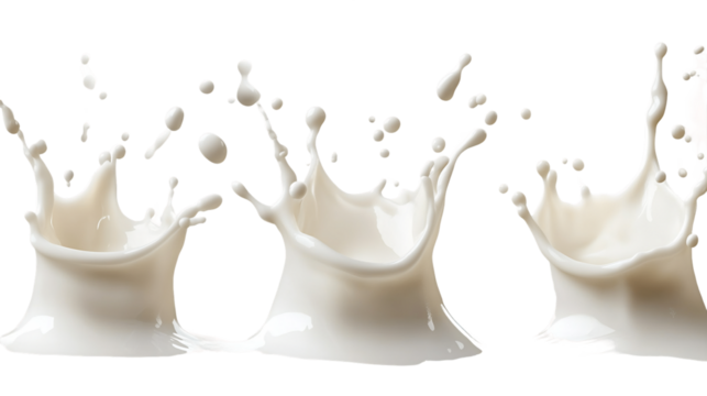 Dynamic Milk Splashes on Transparent Background, PNG