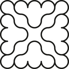 Circles merged into an X-shaped composition with fluid contours and geometric patterns.