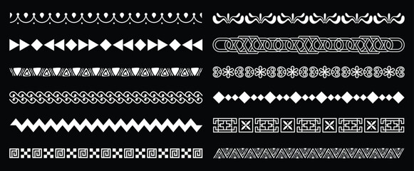 Hand drawn traditional folk motif, ethnic pattern chalkboard set. Peru, mexican, aztec drawn border pattern. Boho, indian decoration, arrow element. Vector illustration.
