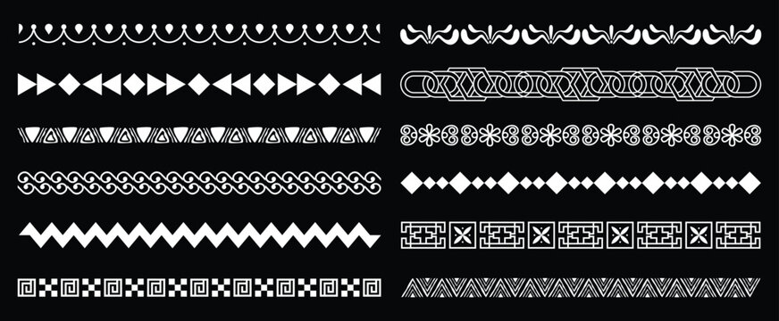 Hand drawn traditional folk motif, ethnic pattern chalkboard set. Peru, mexican, aztec drawn border pattern. Boho, indian decoration, arrow element. Vector illustration.