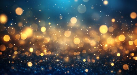 Festive golden bokeh lights on dark background