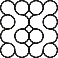 A squared set of 16 circles, with 8 of them merged in a zigzag pattern.