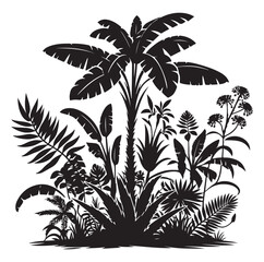 Black Plants Icons Set. Vector Illustration.