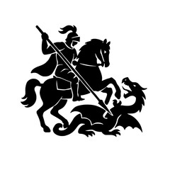 Knight Slaying Dragon Silhouette Vector