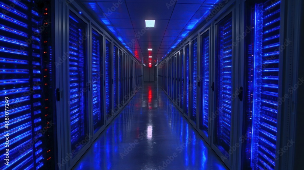 Poster illuminated server room: a glimpse into the digital core