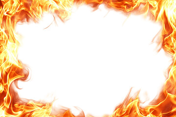 Fiery Orange And Yellow Flames Frame Against Transparent Background, PNG