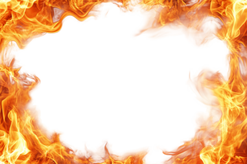 Fiery Orange And Yellow Flames Frame Black Area On Transparent Background, PNG