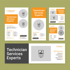 technician service social media post banner set, handyman electricity advertisement concept, light bulb electrician abstract square ad, flyer leaflet concept