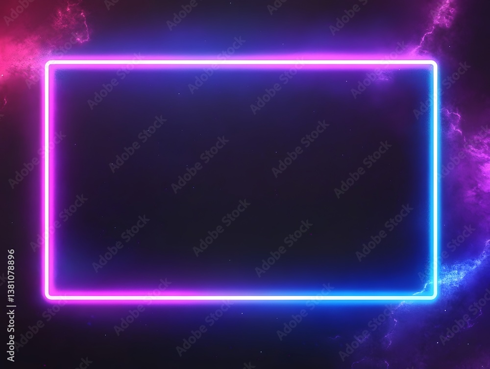 Aufkleber glowing neon rectangle frame floating against a cosmic background