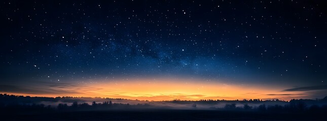 Fototapeta premium Serene Night Landscape with Sparkling Stars and Gentle Clouds Above Dark Trees - A Peaceful Night Sky Scene