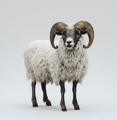 Fototapeta premium Standing Ram with Large Horns Isolated on a Clean Background