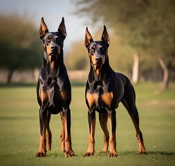 Doberman couple in the park