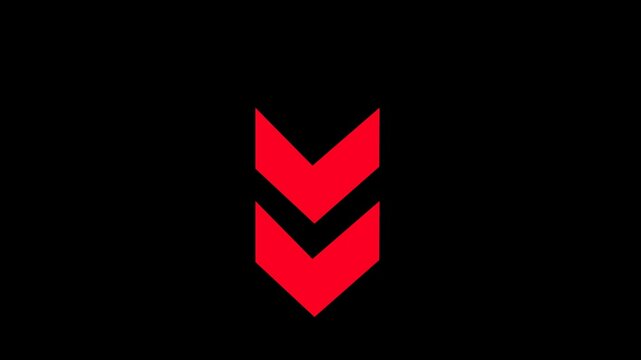 Down arrow moving loop animation. animated bouncing slide to down arrow on black background. directional swipe arrow, abstract moving arrow pointing to downwards . up to down Arrow signal animation.