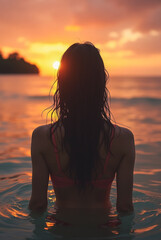 Sunset Glow and Ocean Depths — Portrait of a Girl Facing the Dying Light