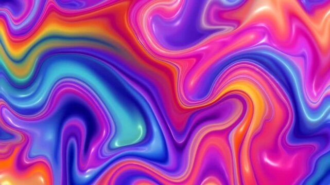 Trippy psychedelic colorful rainbow liquid marble gradient waves animation. Trendy hypnotic abstract organic ebru ripples and folds fluid art video. 4K seamless looping footage. 3D rendering