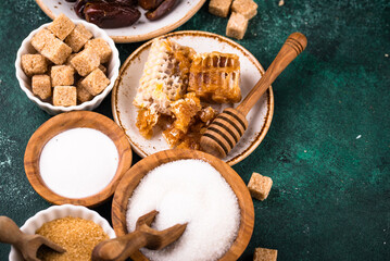Various sugar replacement, healthy sweetener concept