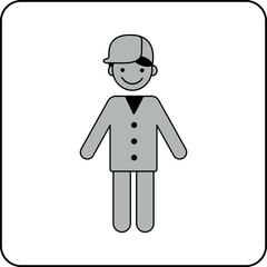 Minimalist pictogram of a smiling schoolboy wearing a backpack and holding a school cone – perfect for back to school, education, and first day of school themes.