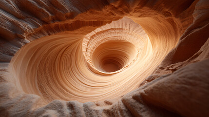 Obraz premium mesmerizing aerial view of spiraling canyon with smooth, swirling rock formations and warm, earthy tones. natural curves create hypnotic, artistic pattern