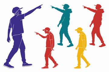 set of man Pointing with Finger silhouette vector illustration