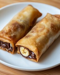 Pastry filled with gooey goodness, featuring crispy chocolate and banana