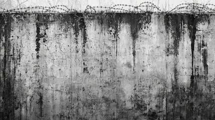 Weathered Concrete Wall Texture with Barbed Wire Fence 