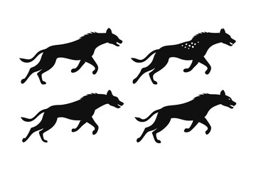 set of Spotted Hyena silhouette vector illustration