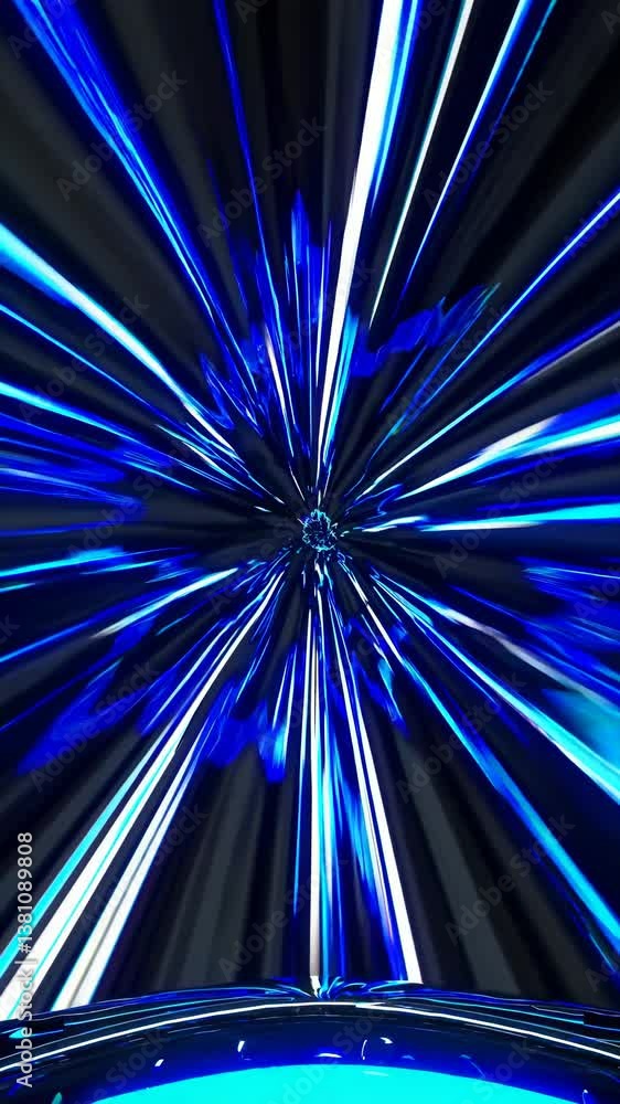 Poster dynamic, abstract video concept with a burst of blue light rays. captured from a low-angle, creating