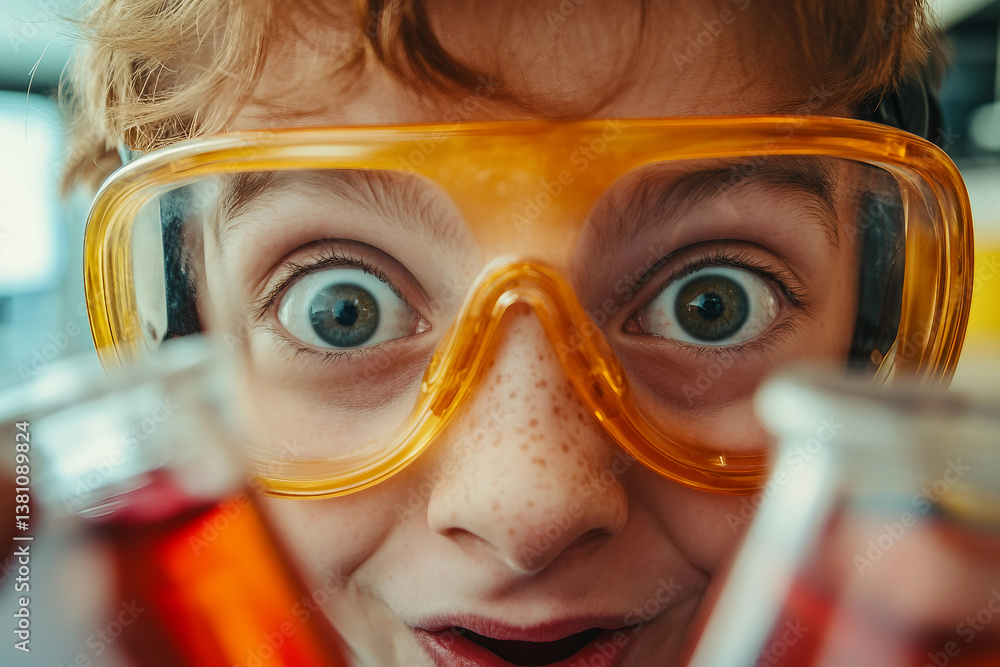 Poster children conducting scientific experiment in laboratory with colorful beakers generative ai