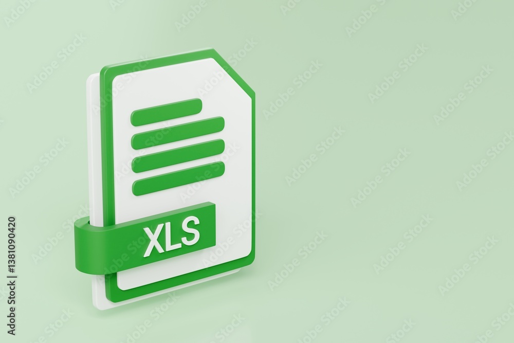 Fototapete 3d file folder document xls icon. minimal word xls sheet presentation document icon. document form. 