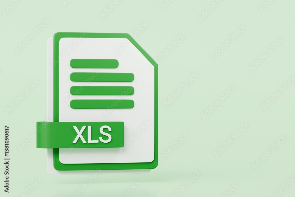 Poster 3d file folder document xls icon. minimal word xls sheet presentation document icon. document form. 